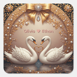 Adesivo Quadrado Anéis de Cisne Romântico Estilo Floral Casamento
