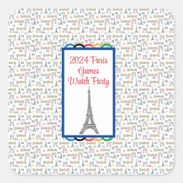 Adesivo Quadrado Anéis de festas dos Jogos Olímpicos de Verão de 20