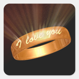 Adesivo Quadrado Anel Dourado "Eu te amo"