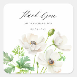 Adesivo Quadrado Anêmona Branca Obrigado Sticker Quadrado