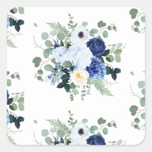 Adesivo Quadrado Anemone Hydrangea Rosa White background