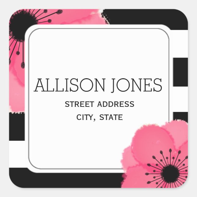 Adesivo Quadrado Anemone + Stripe Address Sticker (Frente)