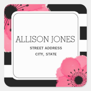 Adesivo Quadrado Anemone + Stripe Address Sticker