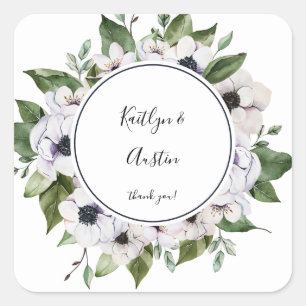 Adesivo Quadrado Anemone White Floral Obrigado