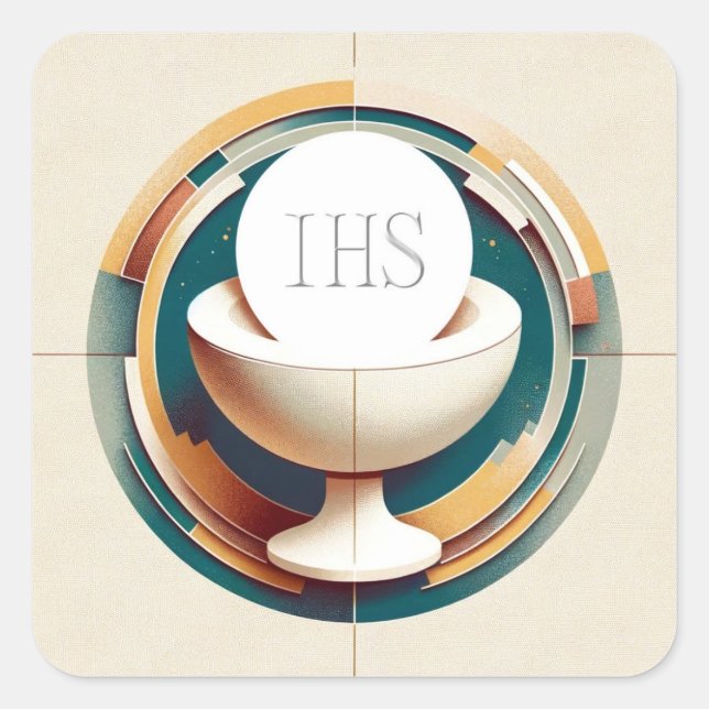 Adesivo Quadrado Anfitrião e Chalice da Comunhão Neoconceitualista (Frente)