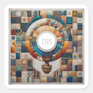 Adesivo Quadrado Anfitrião Eucarístico e Chalice do Estilo Quilt