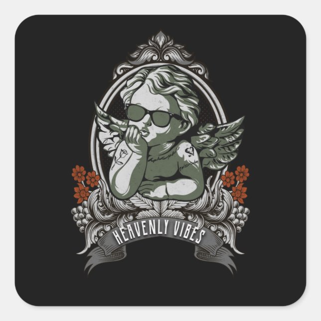 Adesivo Quadrado Angel Dreamy Heavenly Vibes Legal Tatuagem Art (Frente)