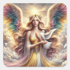Adesivo Quadrado Angel Holding Dove - Angel Series Art Collection