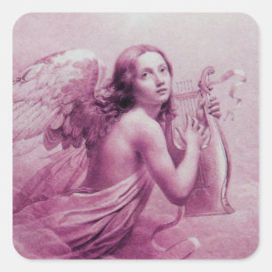 ADESIVO QUADRADO ANGEL JOGANDO LYRA SOBRE AS NUVENS