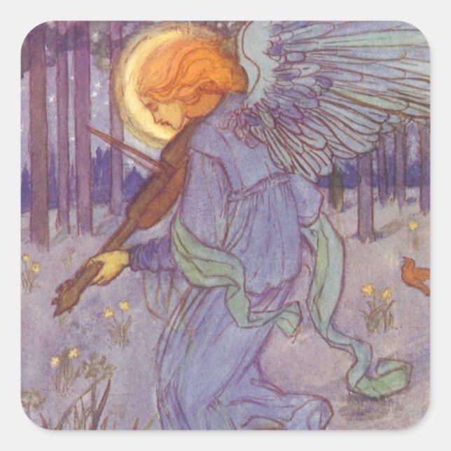 Adesivo Quadrado Angel Musical Tocando Violino, Música Vintage (Frente)
