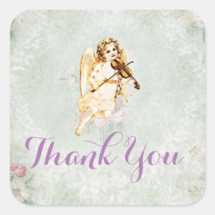Adesivo Quadrado Angel Tocando um Violino Obrigado