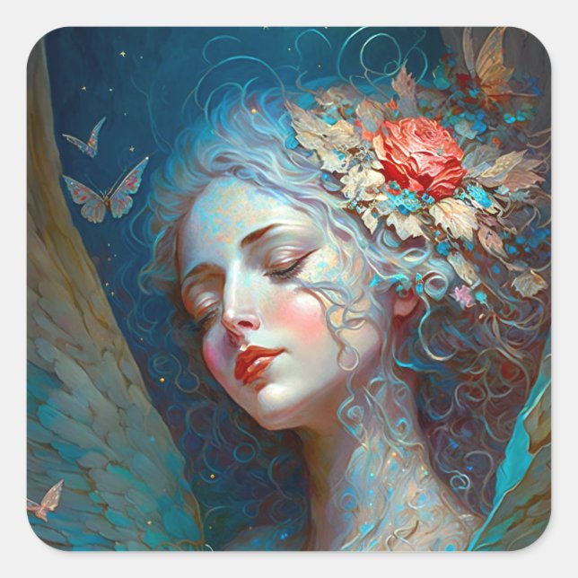Adesivo Quadrado Angel Wings Fantasy Art Square Sticker (Frente)