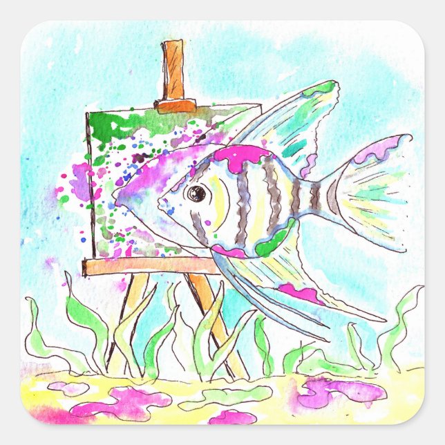 Adesivo Quadrado Angelfish Artist Painting (Frente)