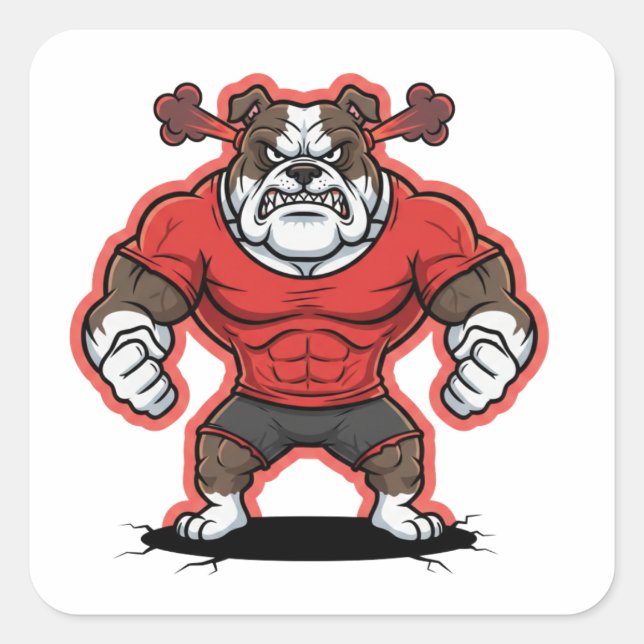 Adesivo Quadrado Angry Bulldog Gym Mascot Cartoon Sticker (Frente)