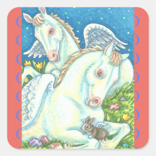 ADESIVO QUADRADO ÂNGULOS DE BUNNY E COLT, MANCHAS DE CAVALO DE PÁSC