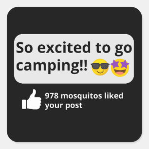 Adesivo Quadrado Animado a ir acampar, engraçado mosquito feliz aca