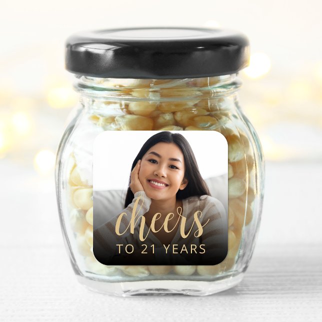 Adesivo Quadrado Animadores de Fotos do aniversário de 21 anos (Criador carregado)