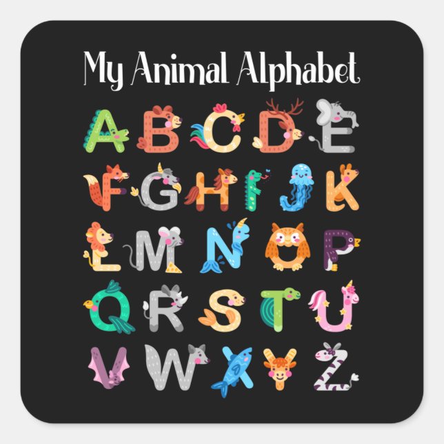 Adesivo Quadrado Animais Alphabet Aprendendo Animais ABC (Frente)