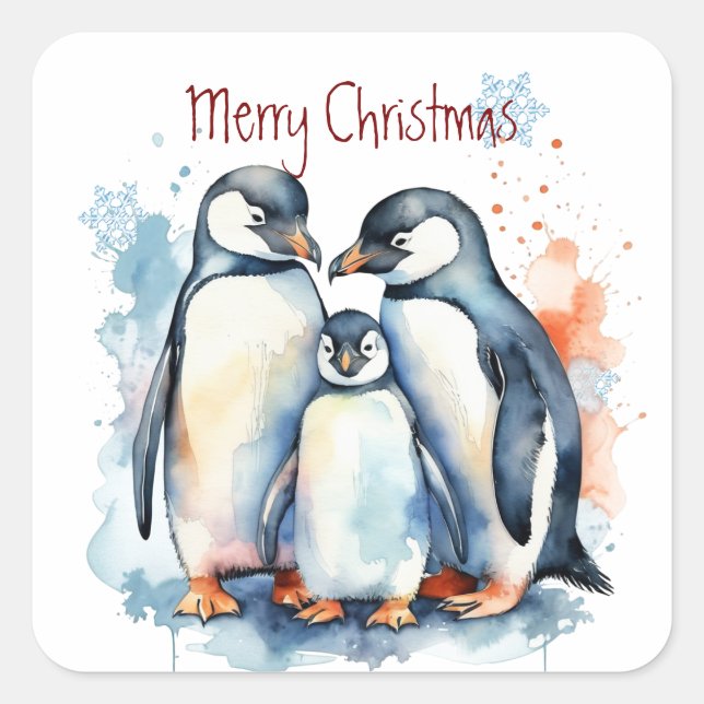 Adesivo Quadrado Animais da Família Pinguim Pinguim Cura de Natal (Frente)