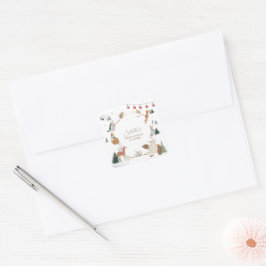 Adesivo Quadrado Animais da Floresta de Inverno Chuvada de Bebê