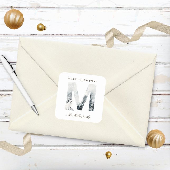 Adesivo Quadrado Animais da Floresta de Montanhas Nevadas Monograma (Criador carregado)