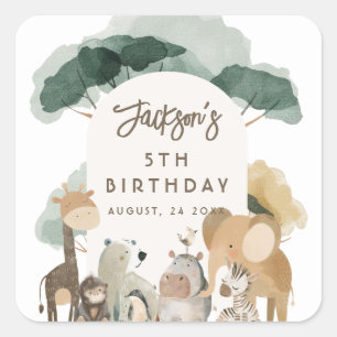 Adesivo Quadrado Animais de Aquarela Festa Foto Festa de Aniversári