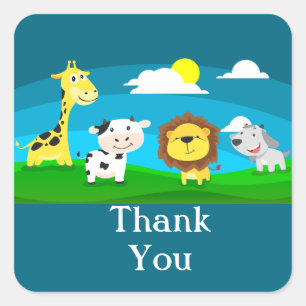 Adesivo Quadrado Animais de desenho animado     