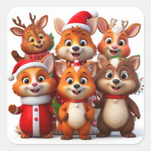 Adesivo Quadrado Animais de Desenho Animado Festivos em Fantasias d
