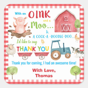 Adesivo Quadrado Animais De Fazenda Barnyard Birthday Obrigado A Fa