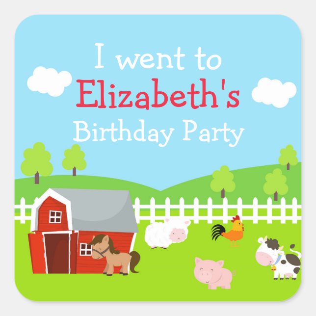 Adesivo Quadrado Animais de fazenda bonitos 'Eu fui para' (Frente)