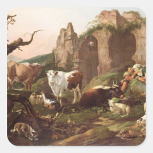 Adesivo Quadrado Animais de fazenda em uma paisagem, 1685
