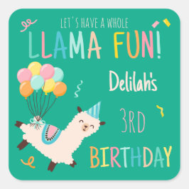 Adesivo Quadrado Animais de Festa Llama Aniversário Meninas Verde