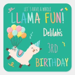 Adesivo Quadrado Animais de Festa Llama Aniversário Meninas Verde