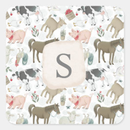 Adesivo Quadrado Animais de Monograma de Campanha Farmhouse Cuja Pr