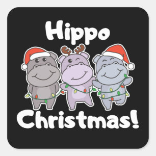 Adesivo Quadrado Animais de Natal do Hippo Cute Hippos Feliz Square