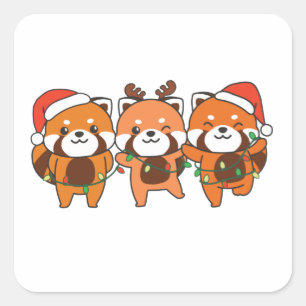 Adesivo Quadrado Animais de Natal do Panda Vermelho, Panteras Verme