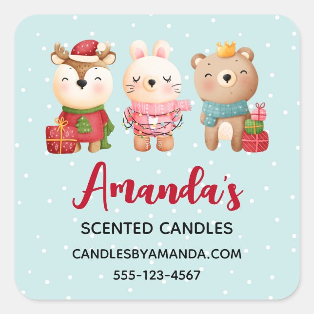 Adesivo Quadrado Animais de Natal nas Festas Festivas (Frente)