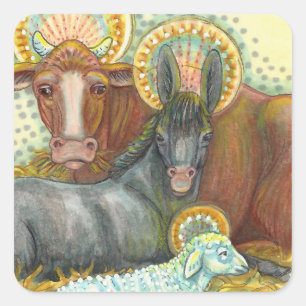 ADESIVO QUADRADO ANIMAIS DE NATIVIDADE ESTÁVEIS, OX, DONKEY E OVIN