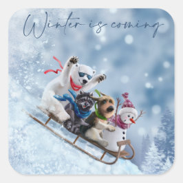 Adesivo Quadrado Animais descem a montanha em trenós