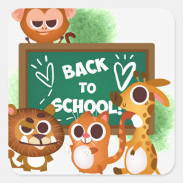Adesivo Quadrado Animais Engraçados de Volta à Praça da Escola