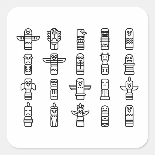 Adesivo Quadrado Animais Haida Nativos Indianos Indígenas Haida (Frente)