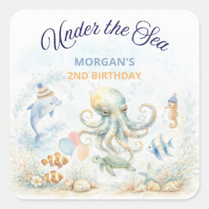 Adesivo Quadrado Animais Marinhos do Fundo do Mar Aniversário de Po