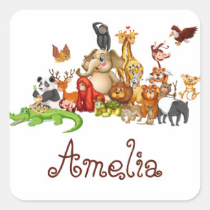 Adesivo Quadrado Animais personalizados para crianças