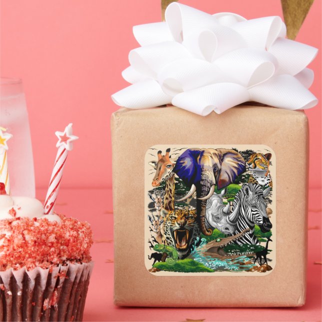 Adesivo Quadrado Animais Selvagens da savana africana (Festa)