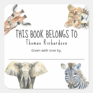 Adesivo Quadrado Animais Selvagens da Savana - Este livro pertence