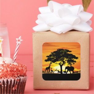 Adesivo Quadrado Animais Selvagens no Sunset da savana africana