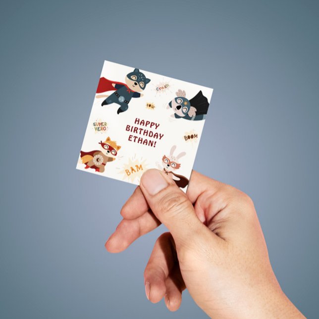 Adesivo Quadrado Animais Super-Heróis Festa de Aniversário Infantil (Criador carregado)