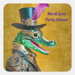 Adesivo Quadrado Animal de festa Steampunk do Mardi Gras Jacaré