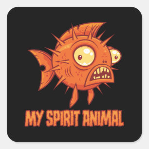 Adesivo Quadrado Animal Espiritual Peixe-Balão Ansioso e Excêntrico