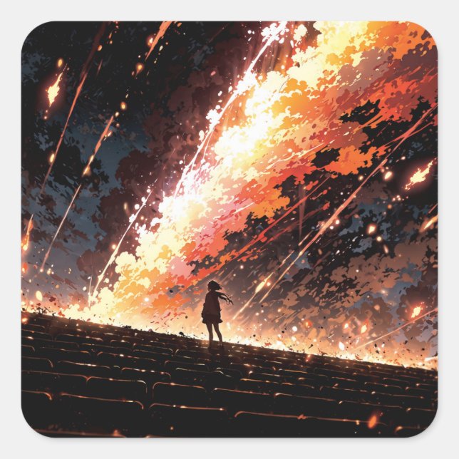 Adesivo Quadrado Anime art with vibrant sky (Frente)